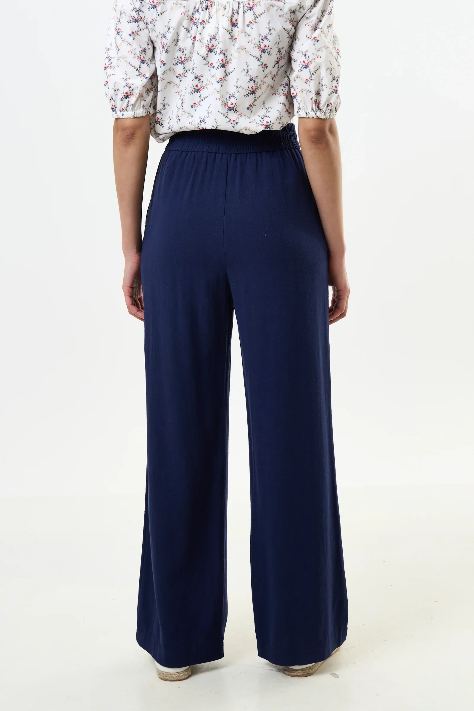 Tilde Linen Mix Wide Leg Trousers - Navy - Image 2