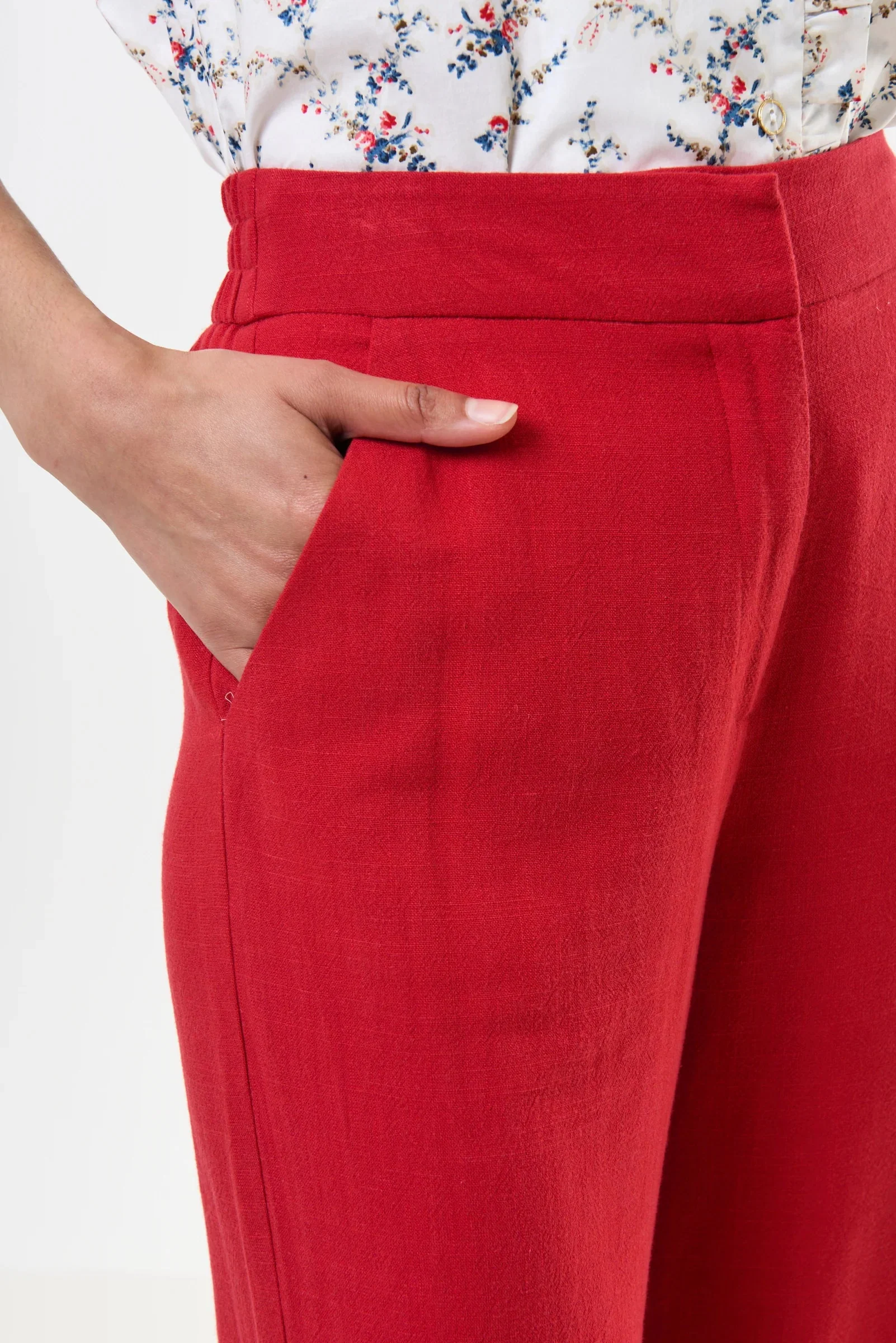 Tilde Linen Mix Wide Leg Trousers - Red - Image 4