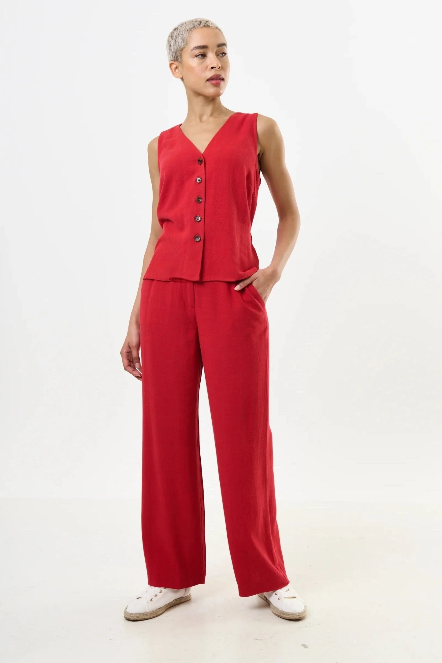 Tilde Linen Mix Wide Leg Trousers - Red - Image 5