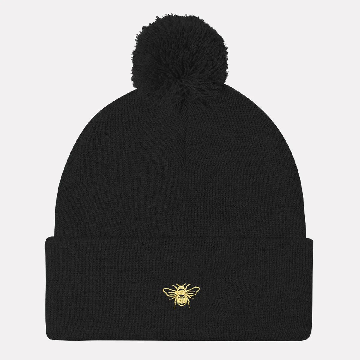 Tiny Embroidered Bumble Bee Vegan Pom Pom Beanie - Image 2