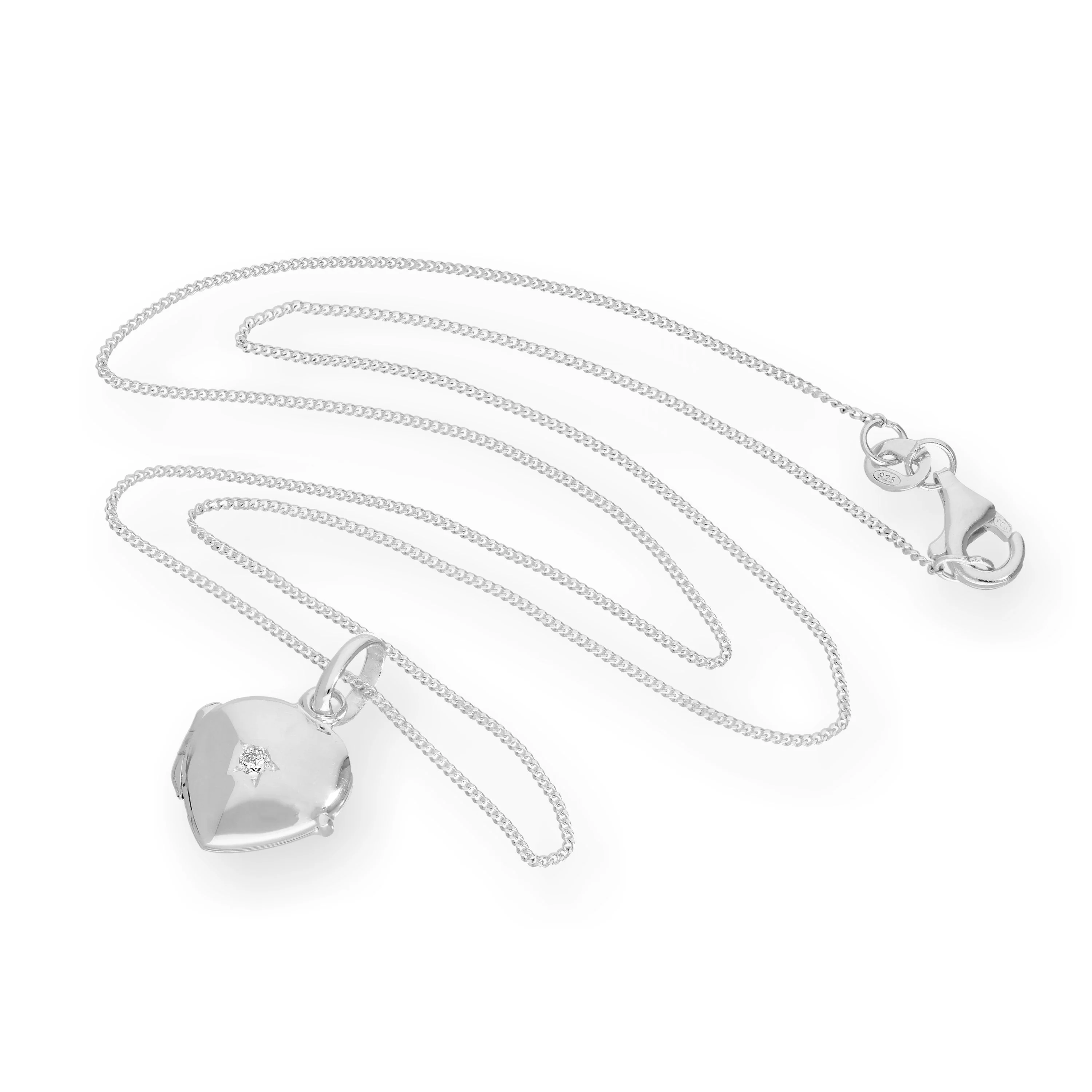 Tiny Sterling Silver & CZ Crystal Engravable Heart Locket on Chain 16-22 Inches - Image 2