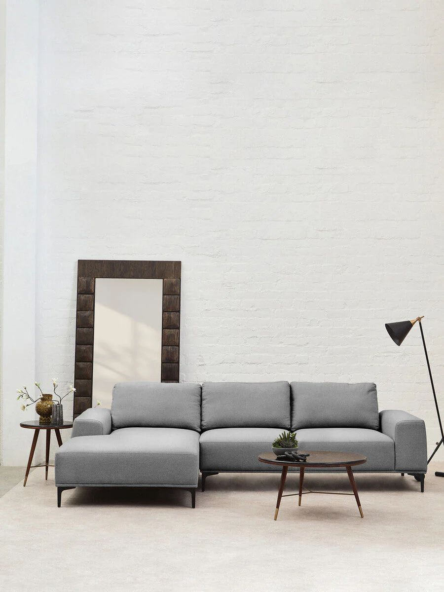 3 Seater Grey Fabric Left Chaise Sofa, Toulon - Image 10