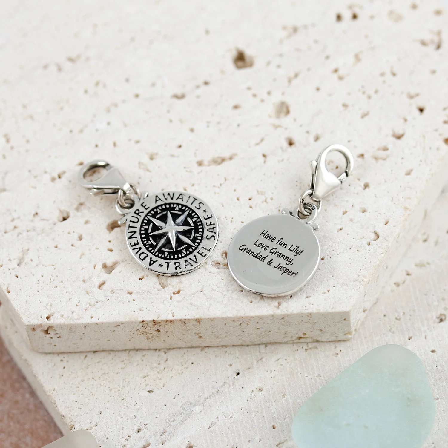 Travel Safe Compass Personalised Silver Charm - Image 5