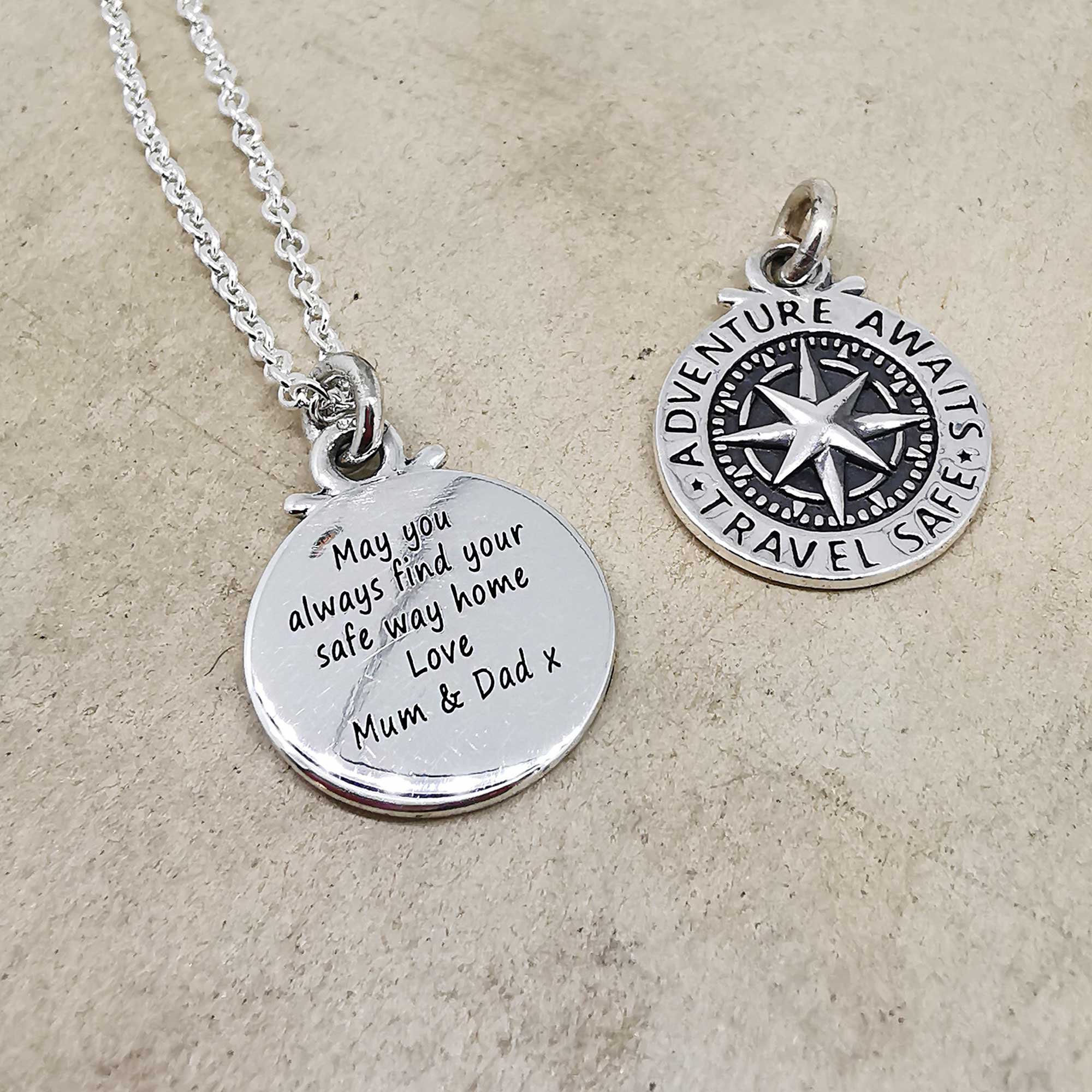 Travel Safe Compass Personalised Silver Charm - Image 6