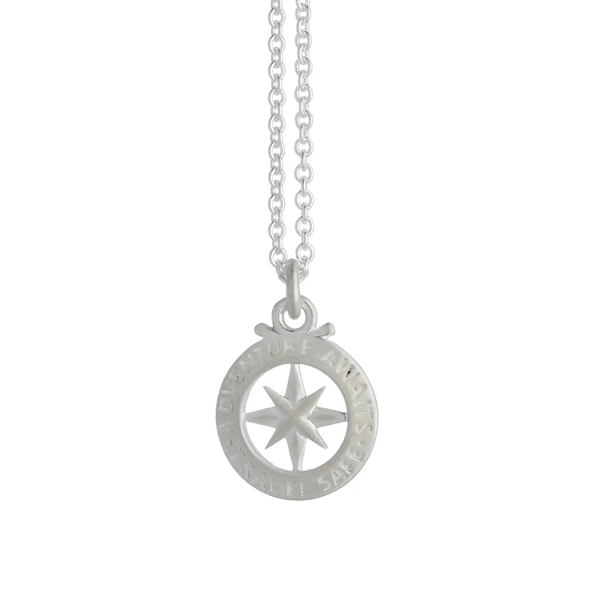Travel Safe Outline Compass Large St Christopher Silver Necklace - Image 2