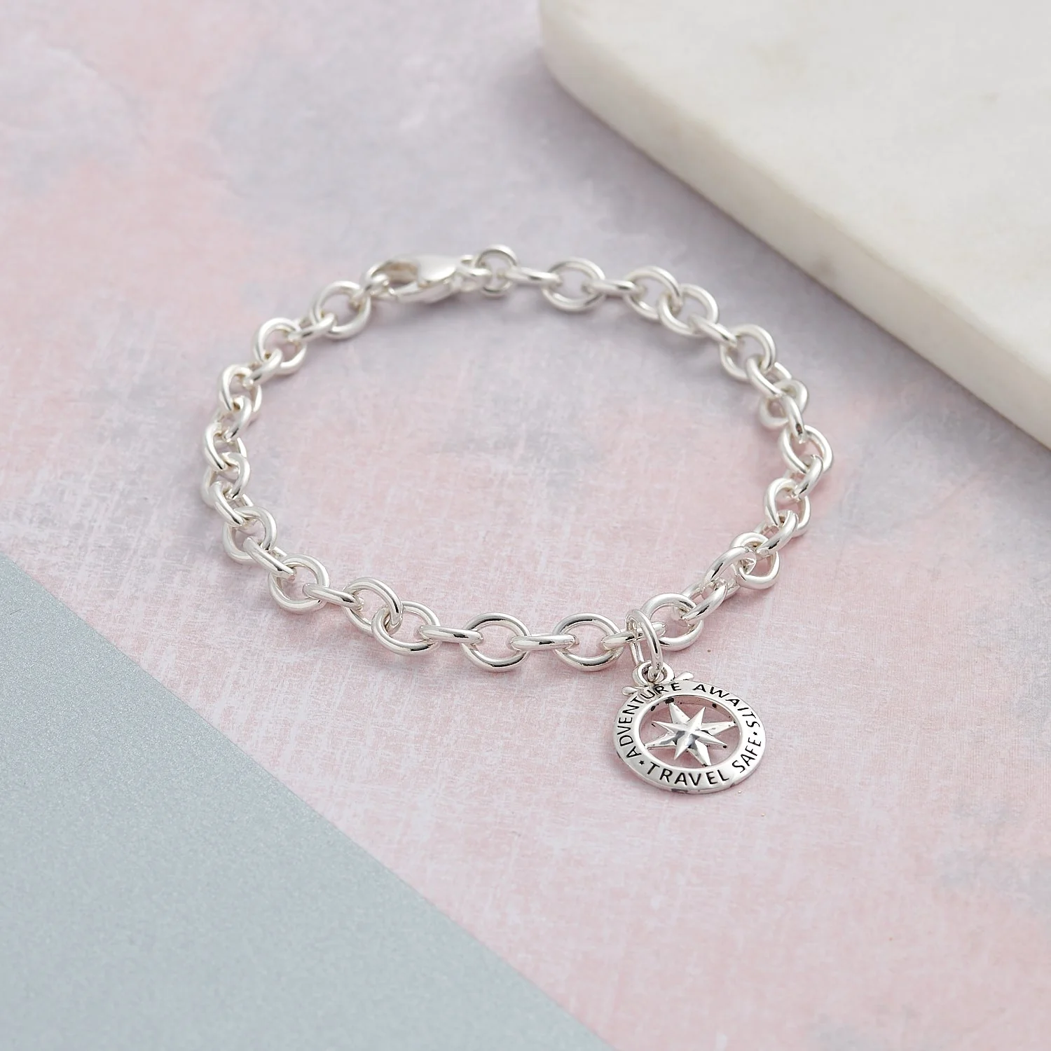 Travel Safe Outline Compass Silver Charm - Image 5