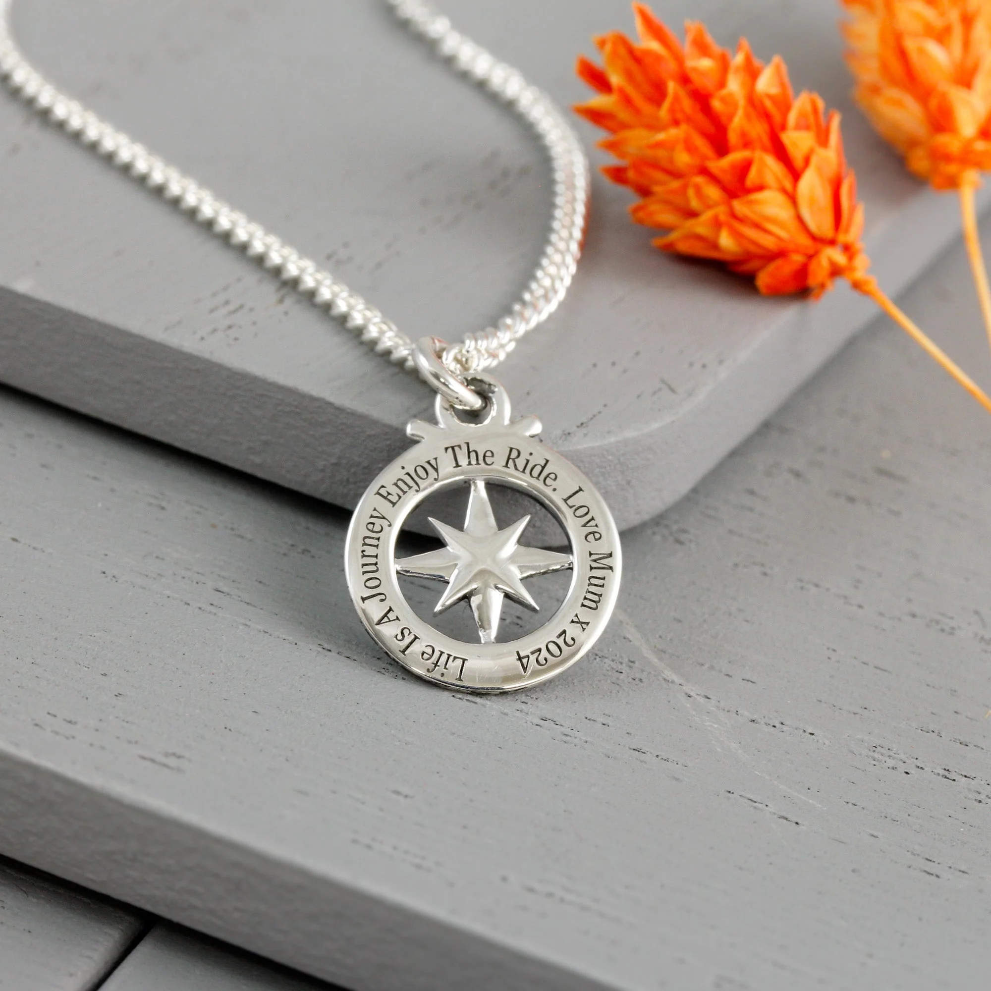 Travel Safe Outline Compass Small St Christopher Silver Necklace - Image 5