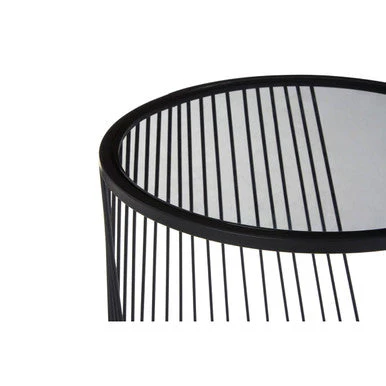 Set of 2 Grey Glass Top Nesting Side Tables with Black Metal Wire Frame, Trento - Image 7