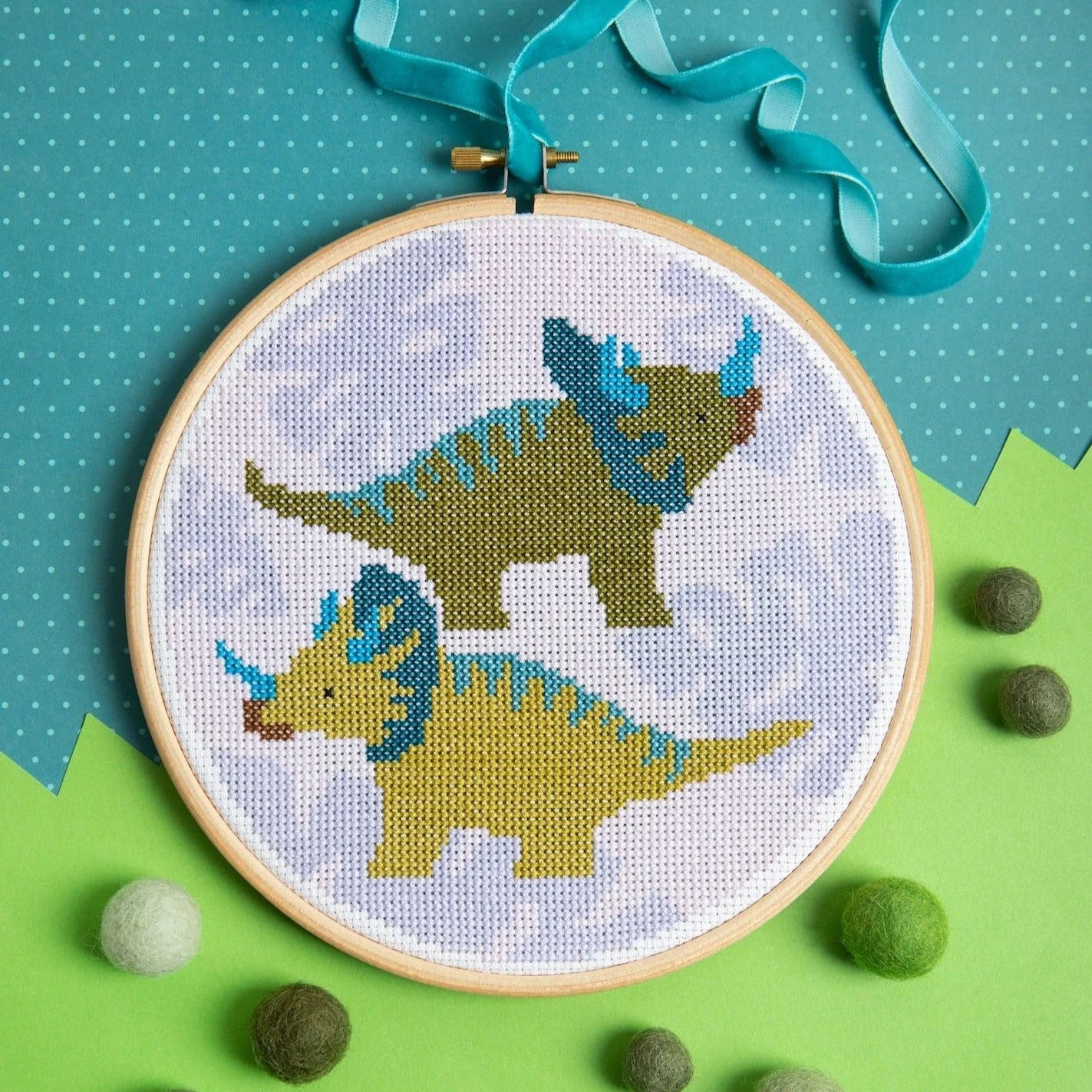 'Triceratops' Dinosaur Cross Stitch Kit for Beginners - Image 3