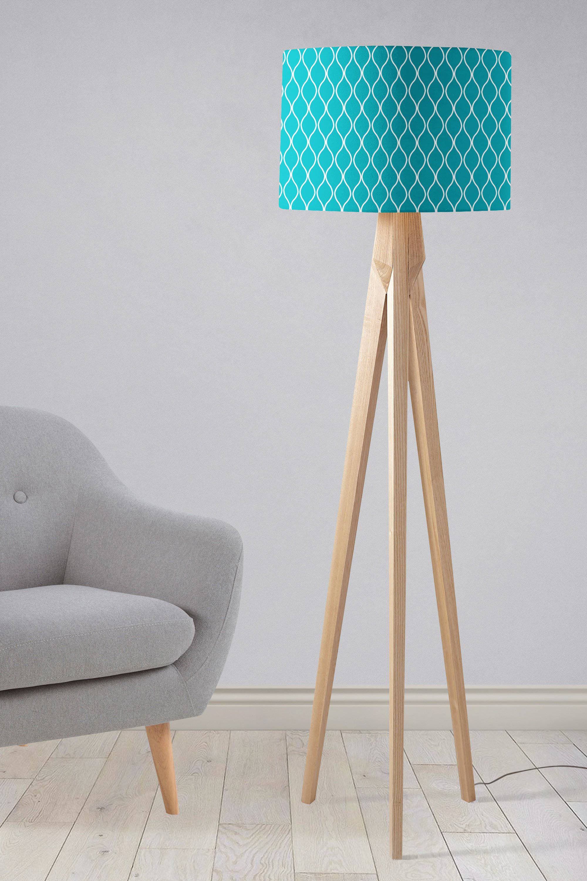 Turquoise Lampshade with a White Geometric Design, Ceiling or Table Lamp Shade - Image 4