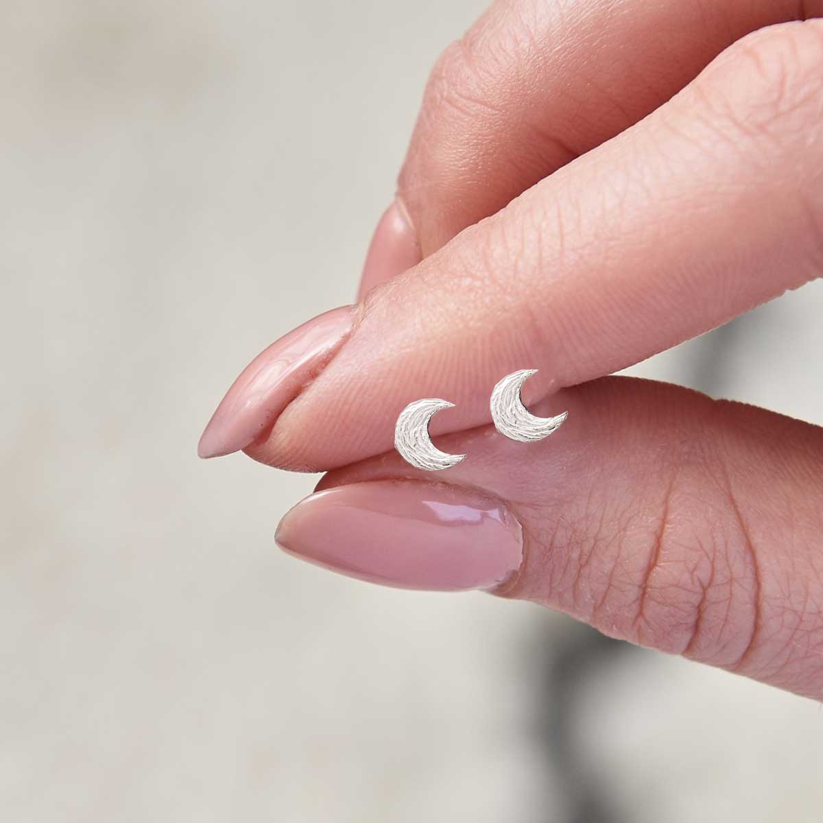 Twilight Moon Silver Stud Earrings - Image 2