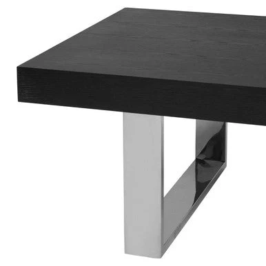 Black Elm Wood Rectangular Coffee Table with Stainless Steel U Shaped Legs, Ulmus - Image 5
