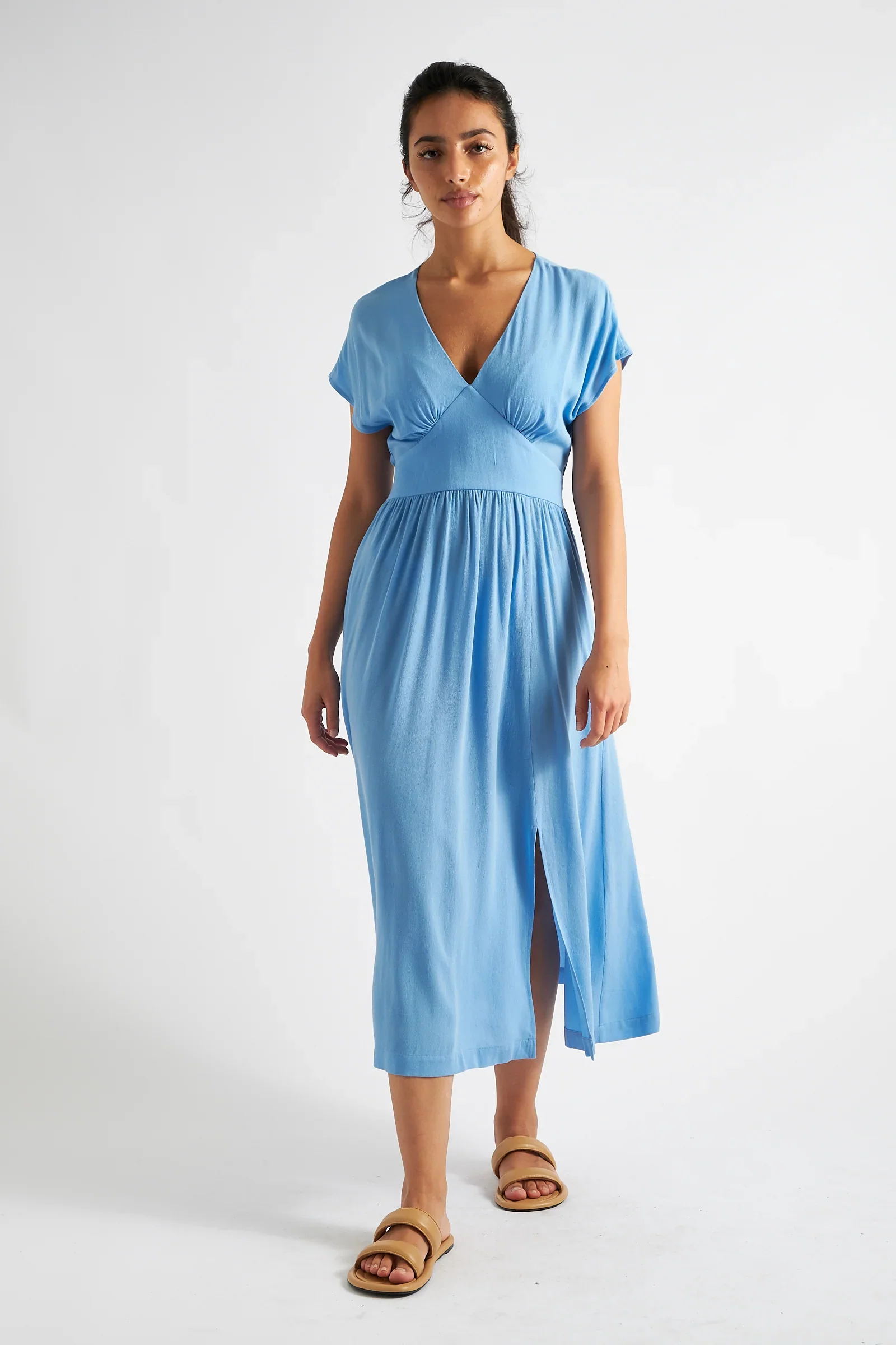Unity Moss Crepe V-Neck Midi Dress - Blue - Image 5