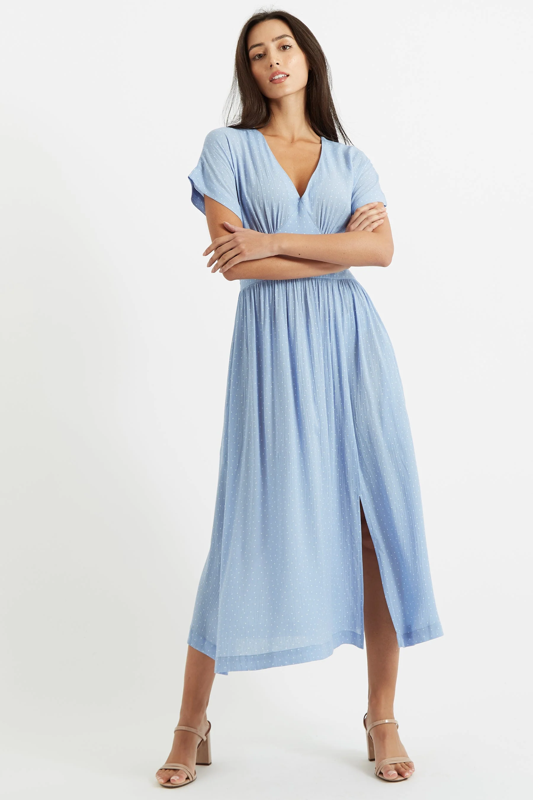 Unity Petite Dot V-Neck Midi Dress - Image 5