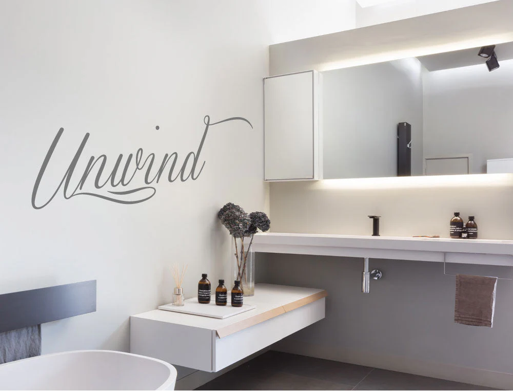 Unwind Vinyl Lettering Wall Sticker – Relaxing Quote for Bathroom or Spa - Image 4