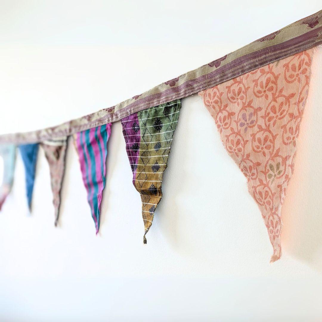 Upcycled sari flags, reusable sari bunting - Image 3