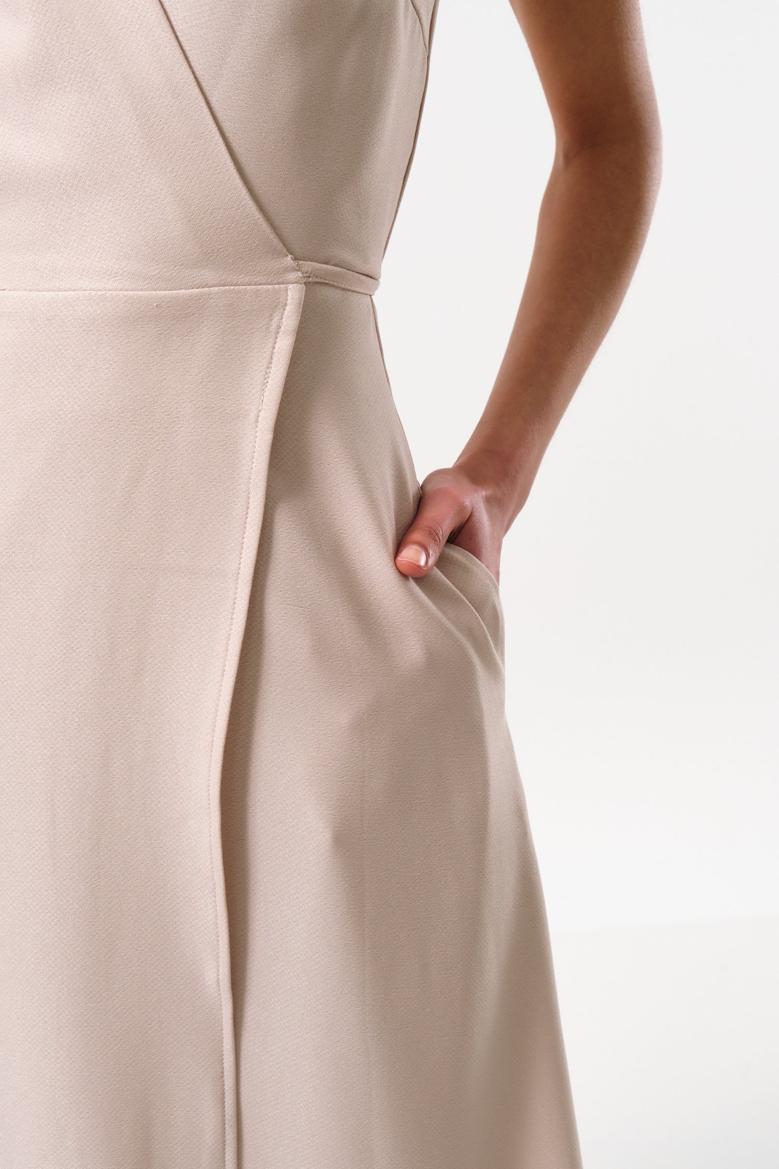 Urbain Satin Back Crepe Wrap Midi Dress - Camel - Image 4