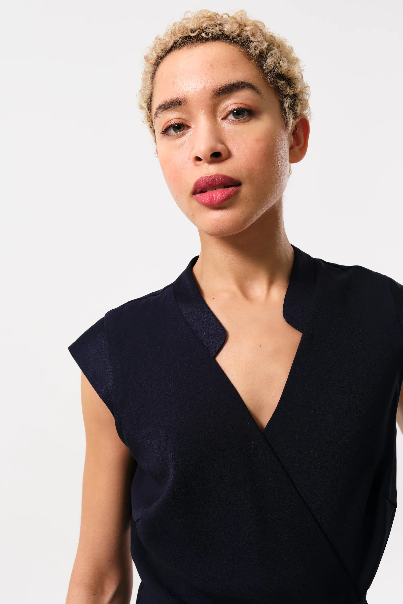 Urbain Satin Back Crepe Wrap Midi Dress - Navy - Image 3