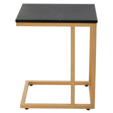 Black Marble Top Side Table with Gold Finish Metal Frame, Varana - Image 4