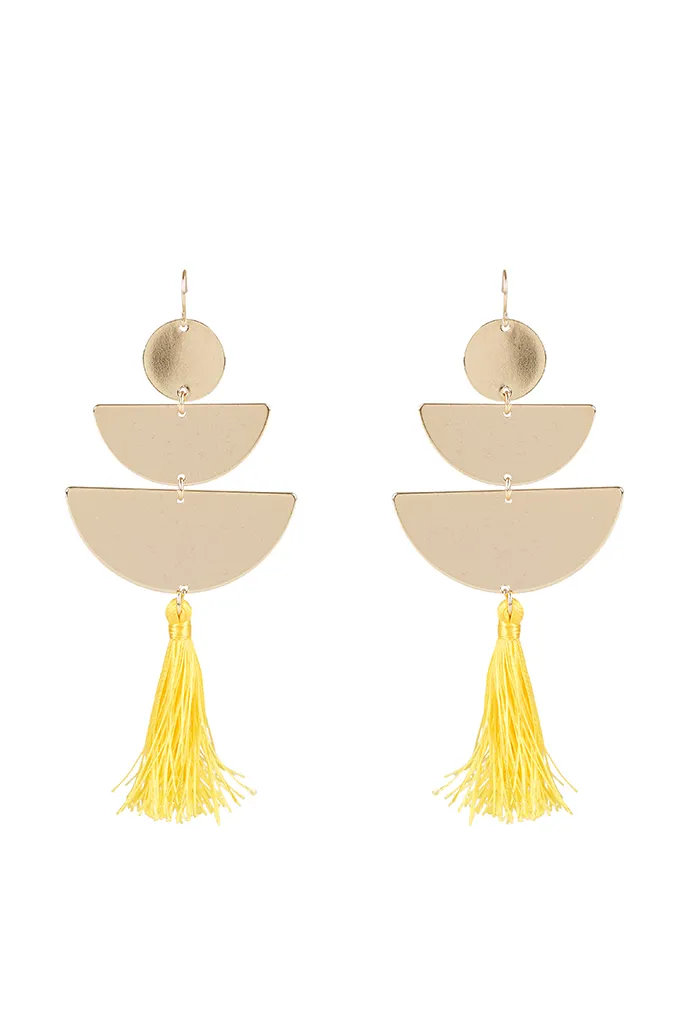 Varine Triple Drop Geo Tassel Earrings - Yellow - Image 2