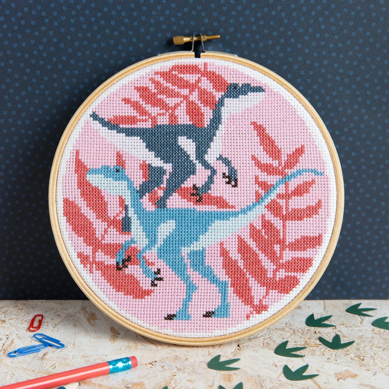 'Velociraptors' Dinosaur Cross Stitch Kit for Beginners