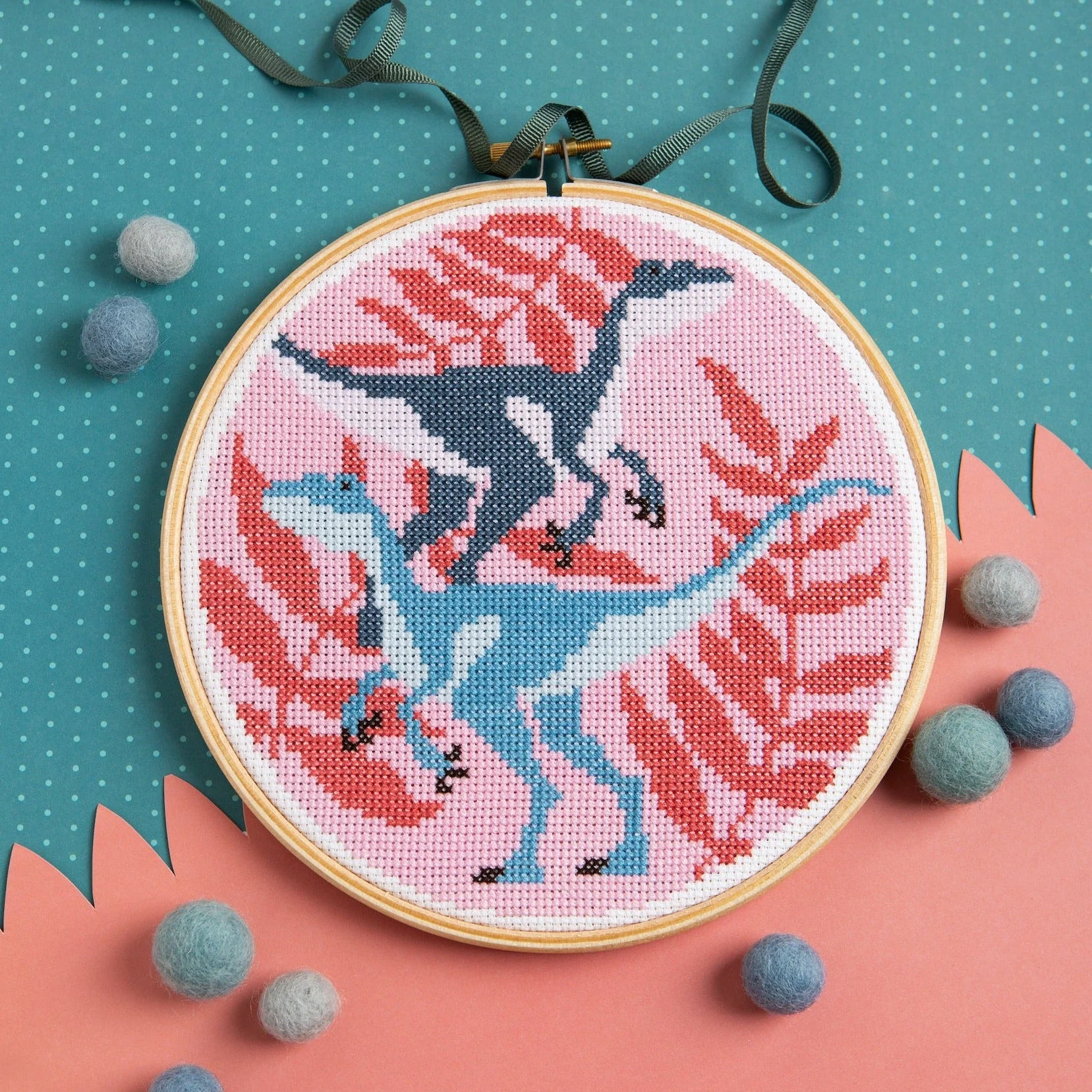 'Velociraptors' Dinosaur Cross Stitch Kit for Beginners - Image 3