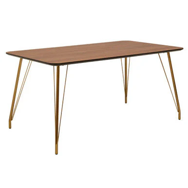 Natural Wood Effect Top Dining Table with Gold Hairpin Metal Base, Veneto - Image 3
