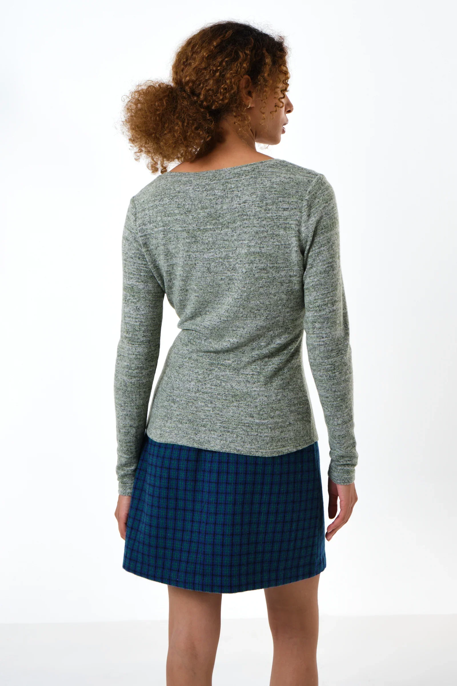 Vinita Soft Marl V-Neck Long Sleeve Top - Green - Image 2