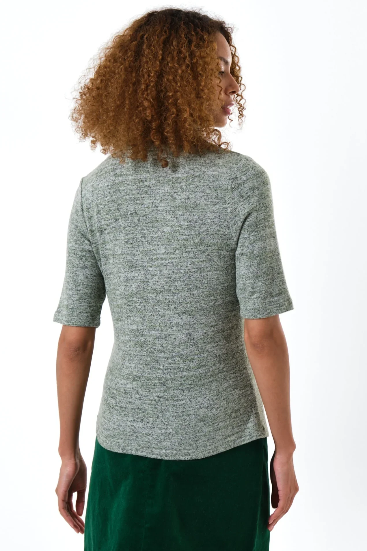 Vista Soft Marl Polo Neck Short Sleeve Top - Green - Image 3