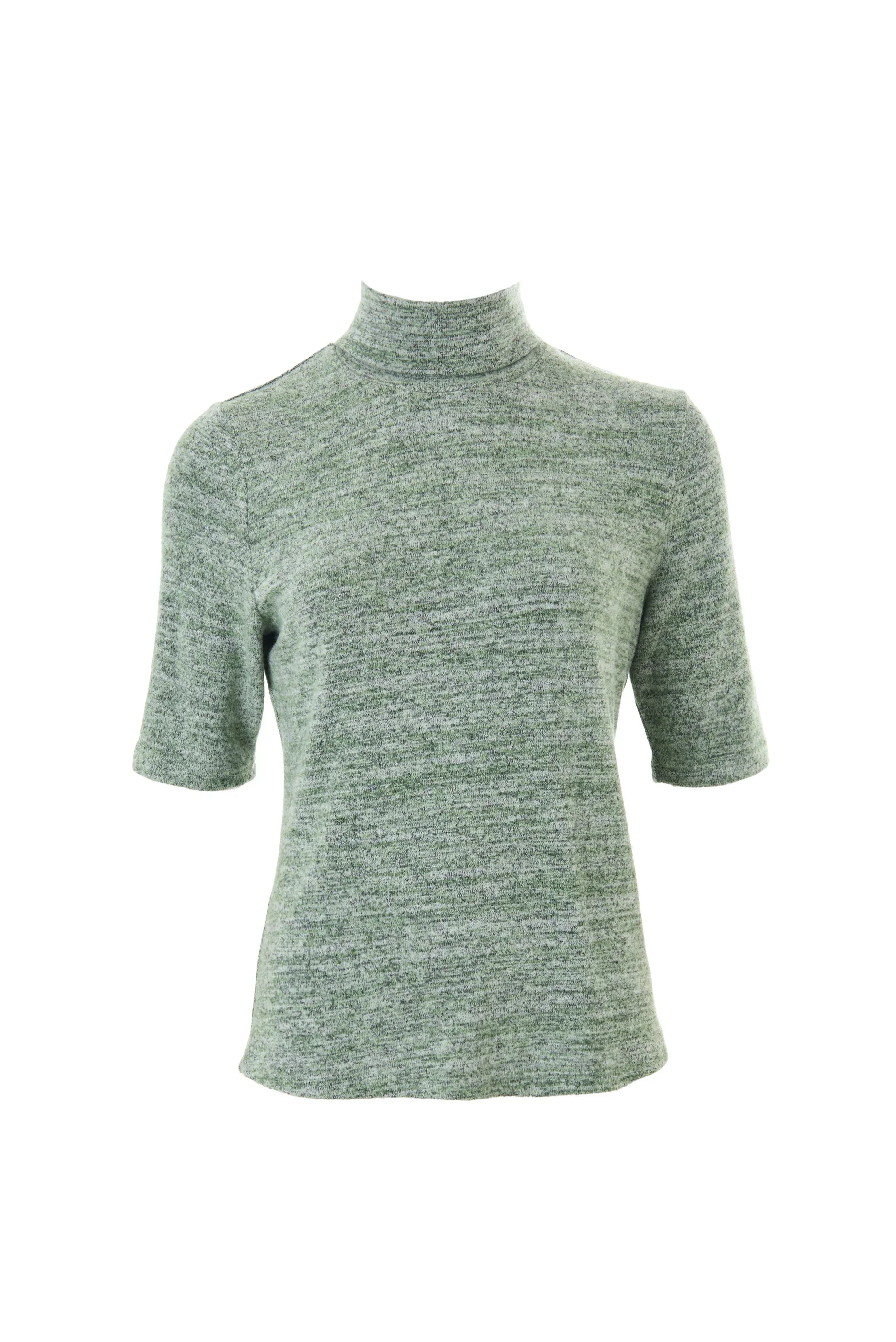 Vista Soft Marl Polo Neck Short Sleeve Top - Green - Image 6