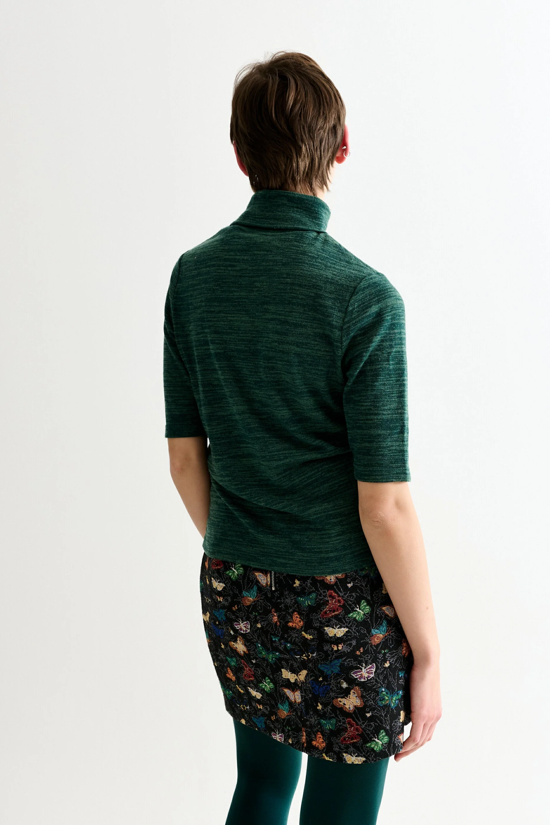 Vista Sustainable Marl Short Sleeve Polo Neck Top - Green - Image 2