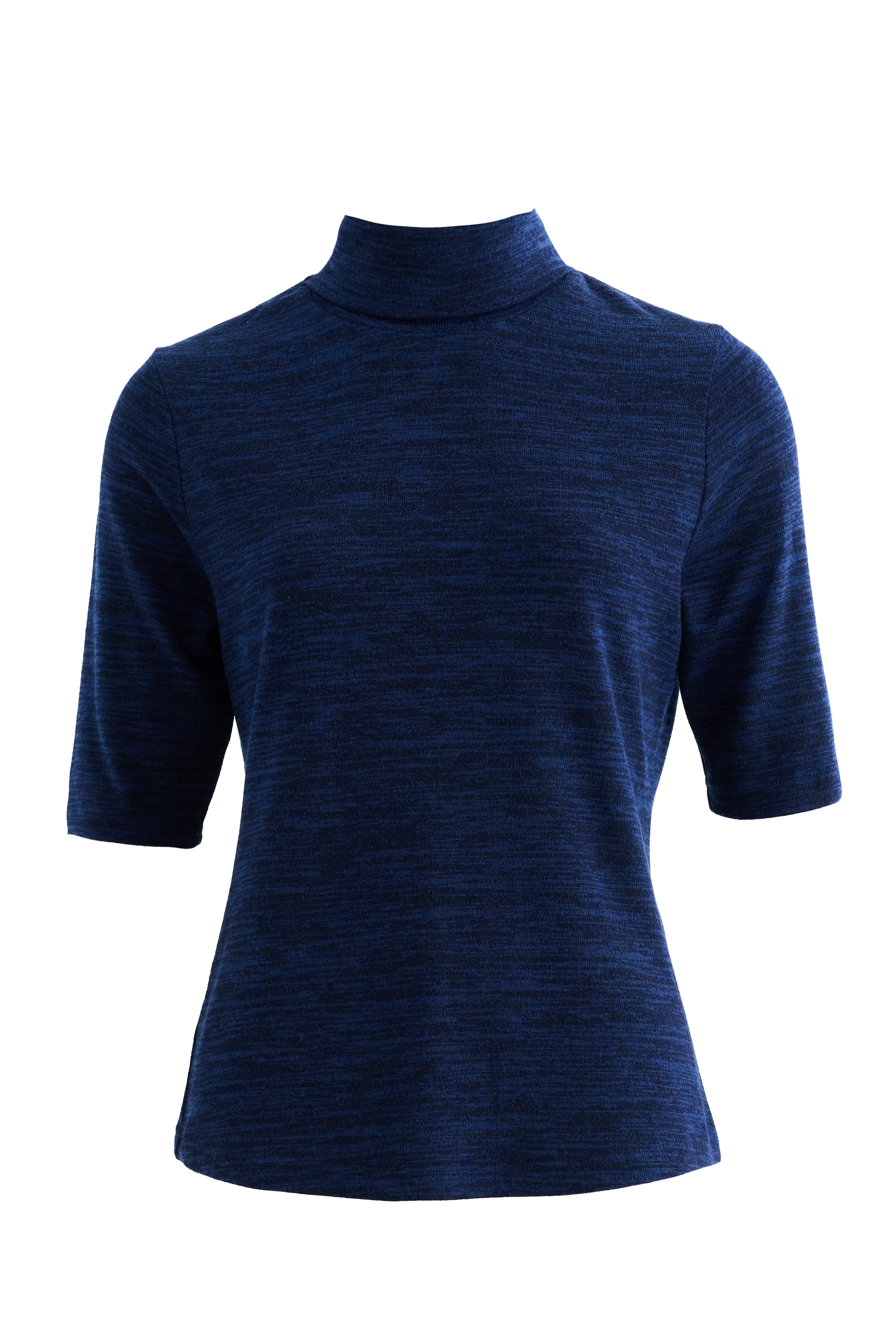 Vista Sustainable Marl Short Sleeve Polo Neck Top - Navy - Image 7