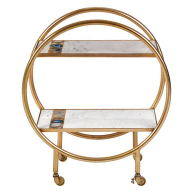 Vizzini 2 Tier Gold Finish Bar Trolley - Image 2