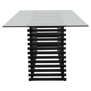 Matte Black Stainless Steel and Clear Glass Rectangular Dining Table with Storage, Vogue - Image 4