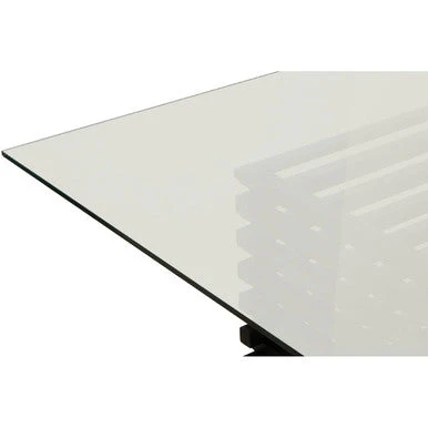 Matte Black Stainless Steel and Clear Glass Rectangular Dining Table with Storage, Vogue - Image 5