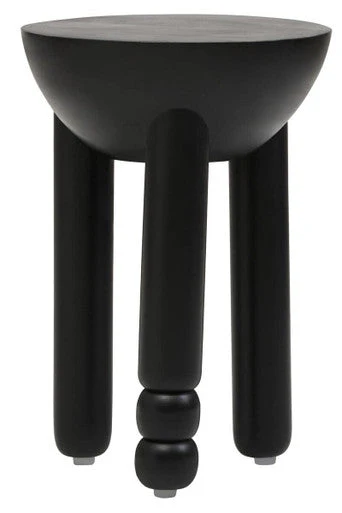 Black Mango Wood Round Side Table with Column Detail Base, Walsa - Image 2