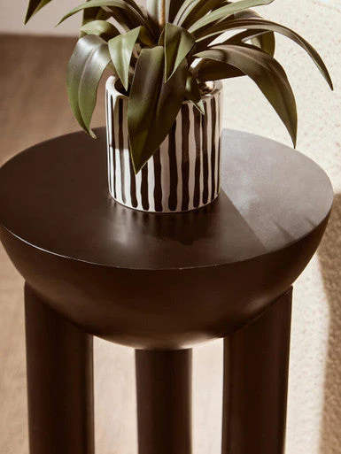 Black Mango Wood Round Side Table with Column Detail Base, Walsa - Image 8