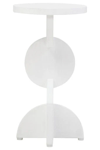 White Finish Mango Wood Abstract Side Table with Sculpted Geometric Base, Walsa - Image 3