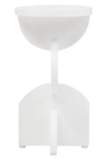 White Finish Mango Wood Abstract Side Table with Sculpted Geometric Base, Walsa - Image 7