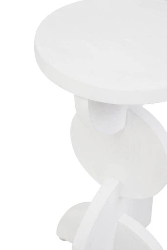 White Finish Mango Wood Abstract Side Table with Sculpted Geometric Base, Walsa - Image 8