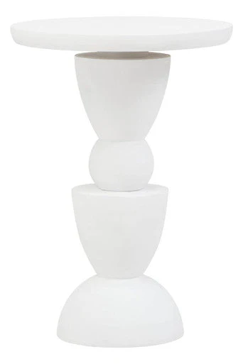 Whitewash Mango Wood Round Top Side Table with Sculptural Pedestal Base, Walsa - Image 2
