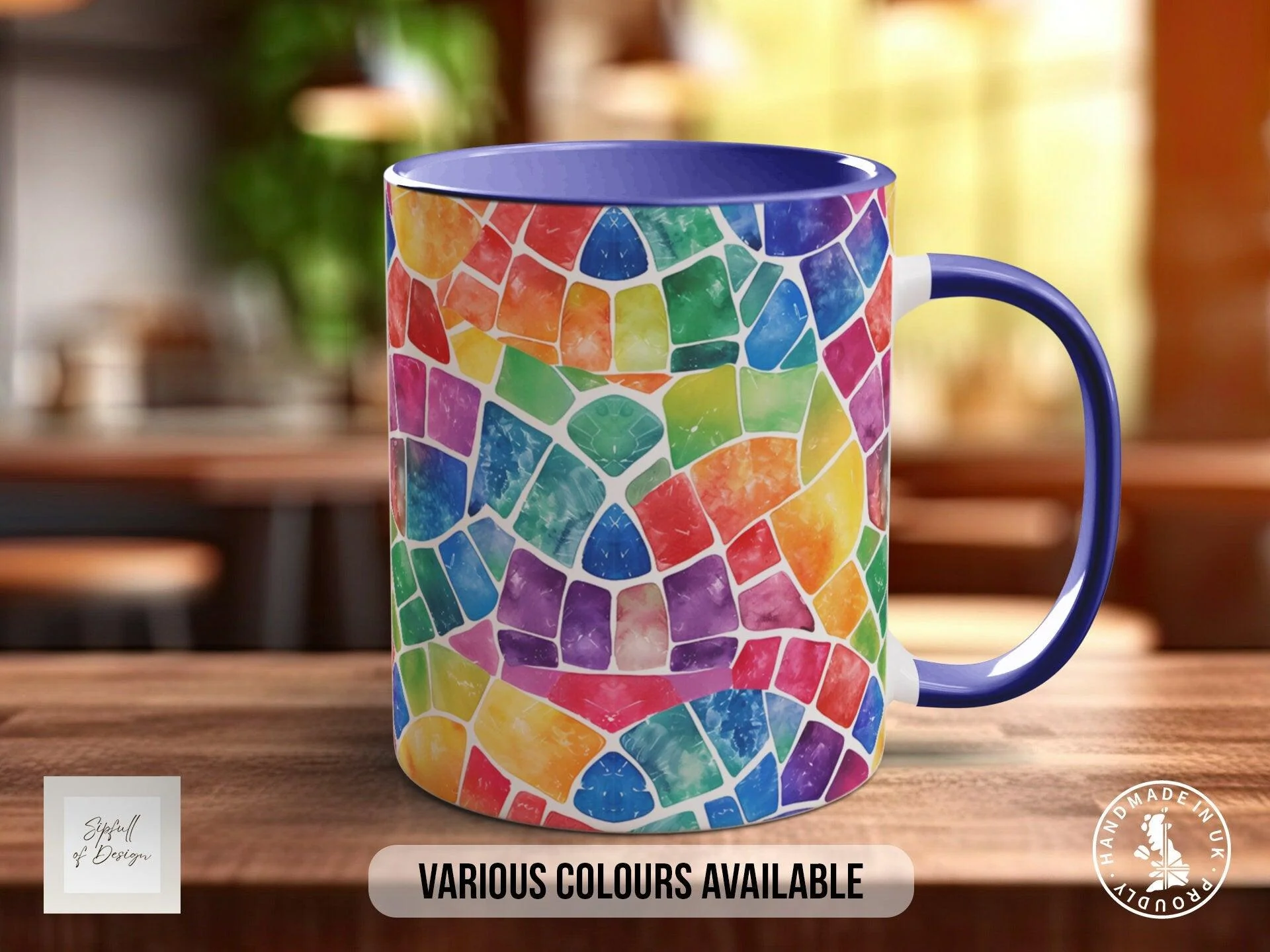 Watercolour Rainbow Stained Glass Pattern Full Wrap Coloured Art Mug - Design 1 - Image 2