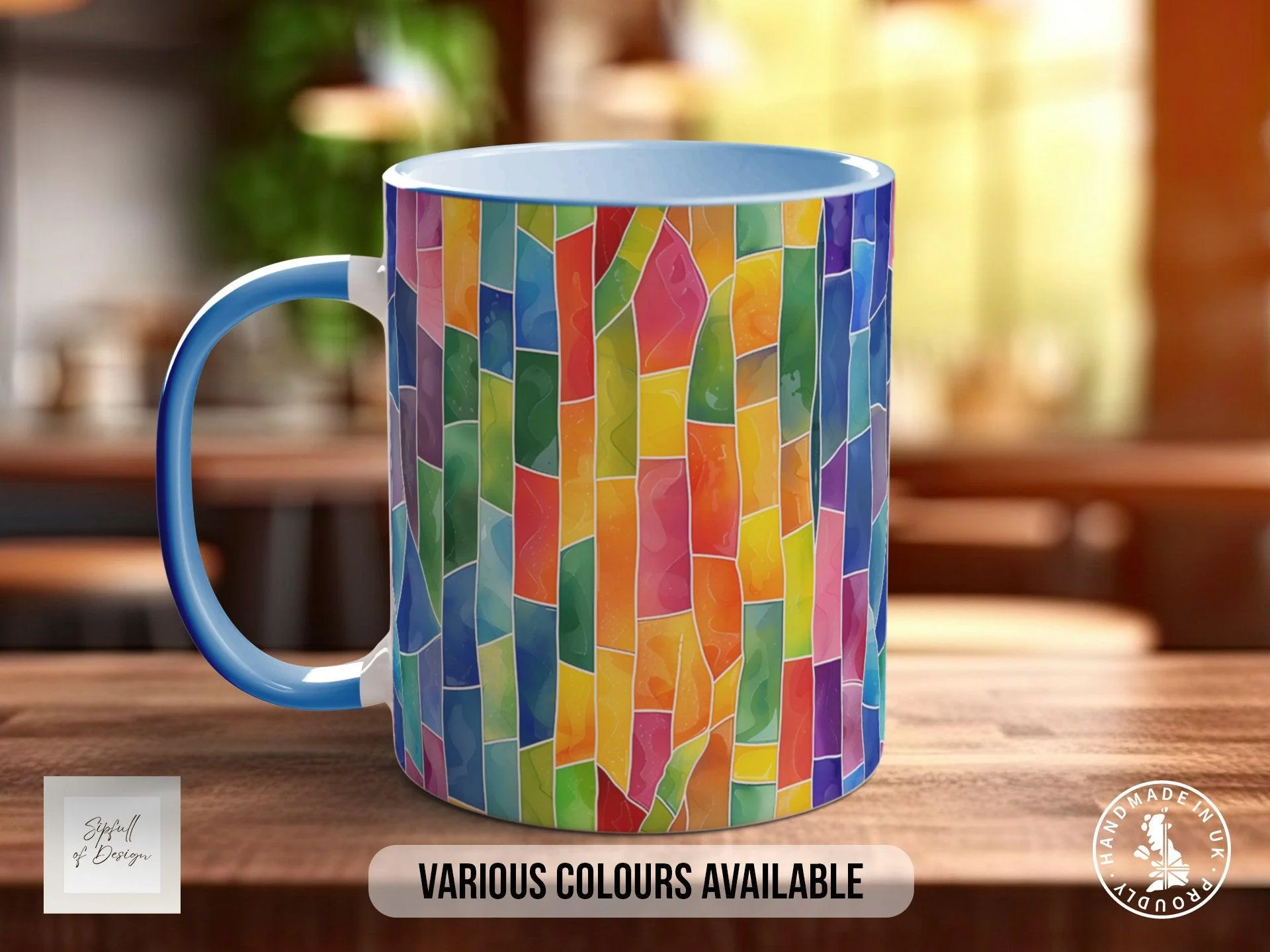 Watercolour Rainbow Stained Glass Pattern Full Wrap Coloured Art Mug - Design 11