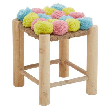 West Village Pink Blue and Yellow Pom Stool - Image 3