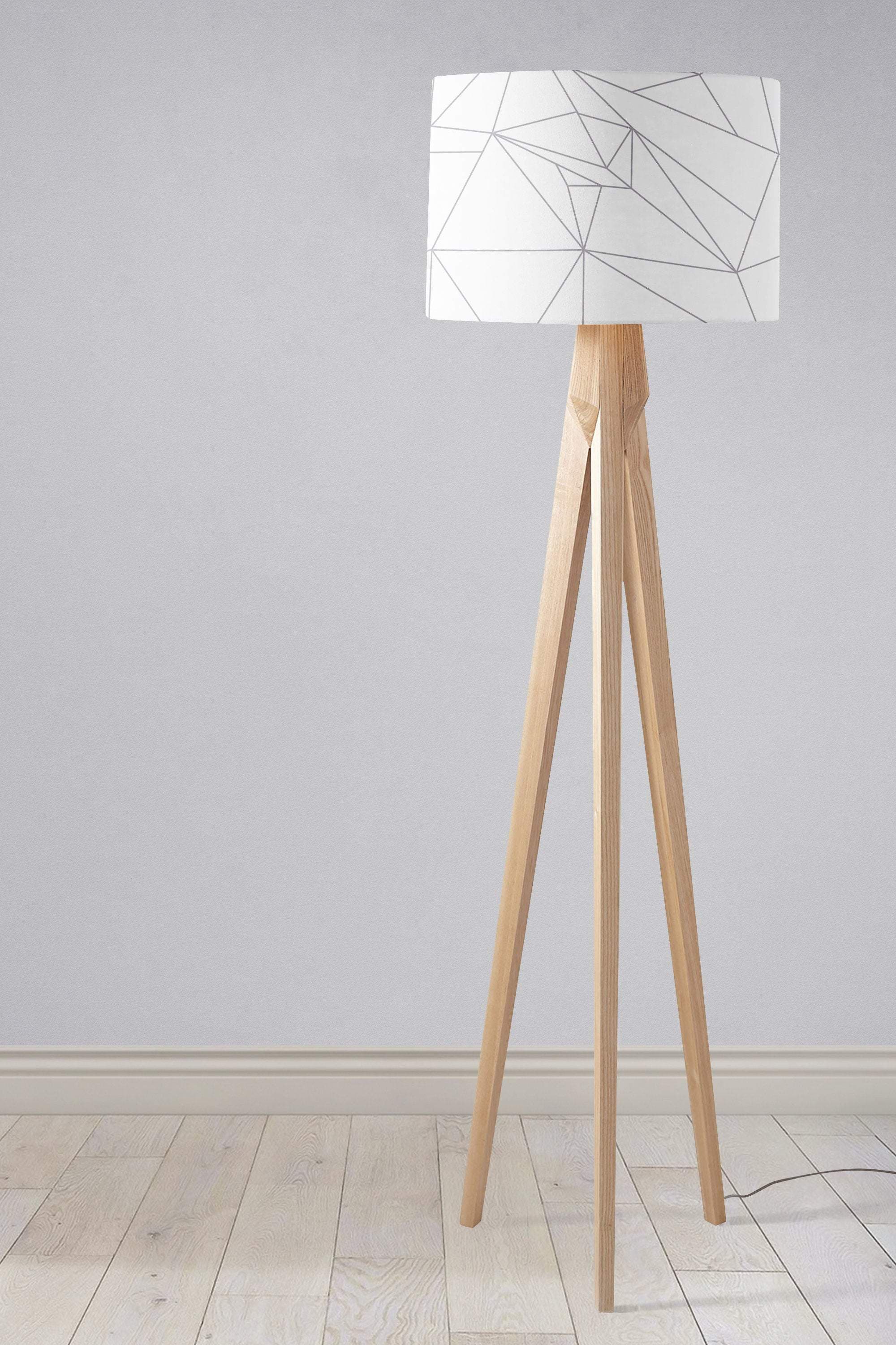 White Lampshade with a Grey Lines Geometric Design, Ceiling or Table Lamp Shade - Image 3