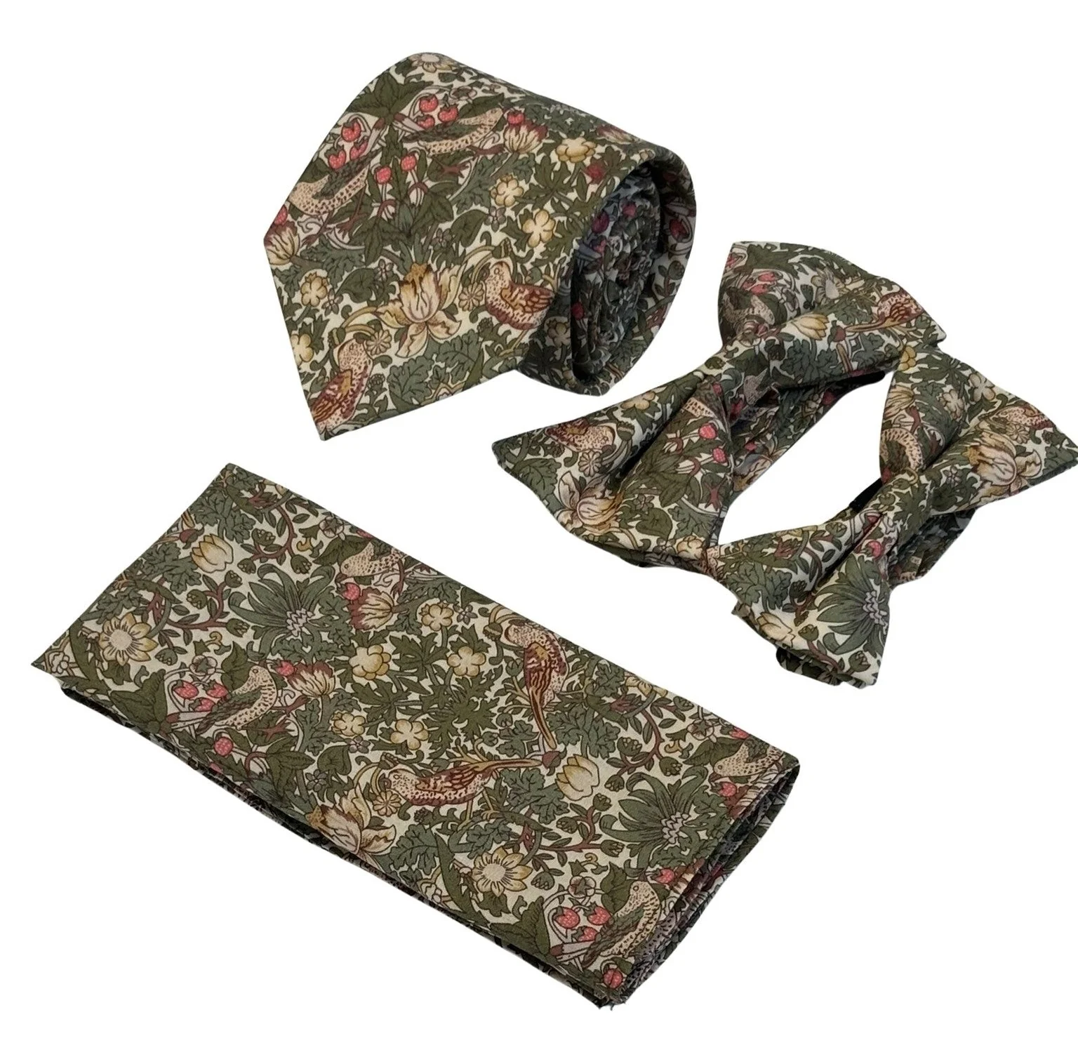 William Morris style green strawberry thief English garden wildflower design child's bow tie - Image 3