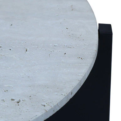 Cream Travertine Top Coffee Table with Black Acacia Wood Geometric Frame, Walton - Image 9