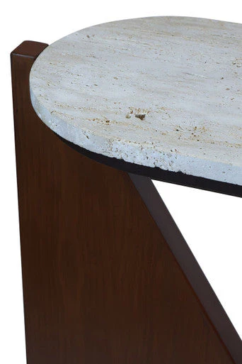 Cream Travertine Top Console Table with Brown Acacia Wood Frame, Walton - Image 11