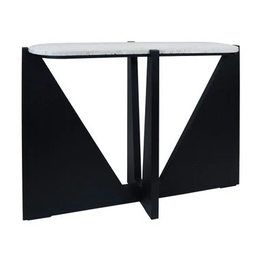 Cream Travertine Top Console Table with Black Acacia Wood Frame, Walton - Image 4