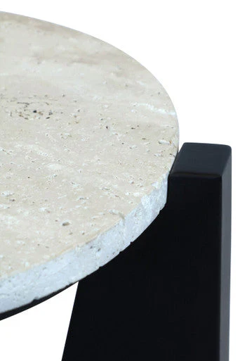 Cream Travertine Top Side Table with Black Acacia Wood Geometric Frame, Walton - Image 12